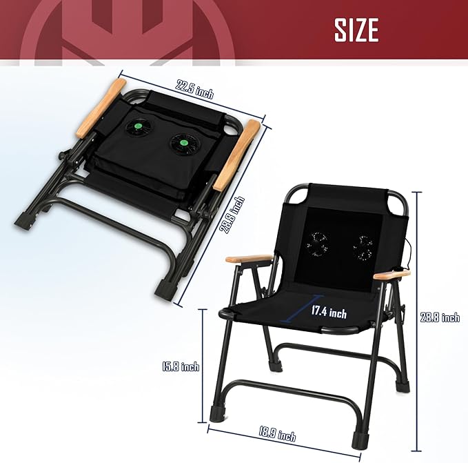 KNINE OUTDOORS Foldable Beach Chair Camping Chair with Fan with USB-Powered Cooling System for Camp Beach Fishing (Black)