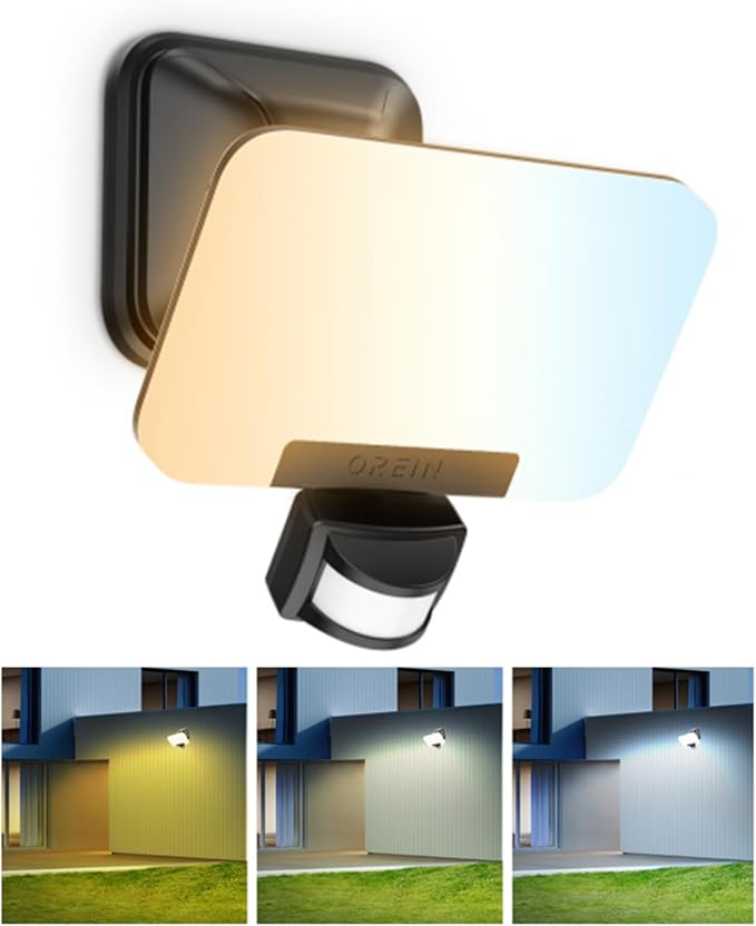 OREiN 3CCT Flood Lights Outdoor 3500LM 35W Motion Sensor Outdoor Lights 6000K/4000K/2700K LED Security Lights Dusk to Dawn IP65 Waterproof Motion Sensor Flood Lights for Garage Yard 1 Pack