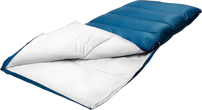 Breathable Recycled Polyester Sleeping Bag 35°F Adult Rectangular for Cool Weather Camping Lightweight and Soft Blue Envelope Design with Carry Bag
