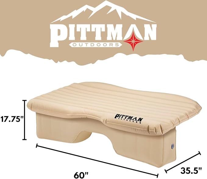 Pittman Outdoors Backseat Bed Air Mattress – 60” Rear Seat Air Mattress for Trucks Vans &amp Large SUVs – Includes Pump Pillow &amp Storage Bag – Inflatable Back Seat Air Mattress – Tan