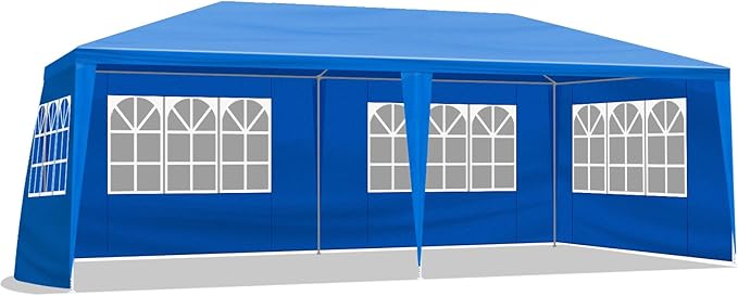 VOYAGEECO 10'x20' Outdoor Party Tent with 6 Removable Sidewalls Waterproof Canopy Patio Wedding Gazebo Blue