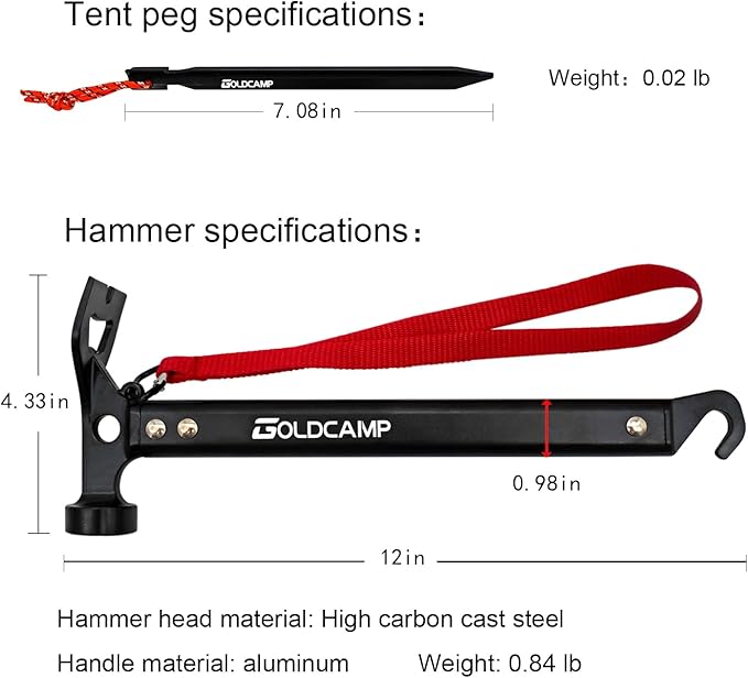 8 Pack Tent Stakes and Hammer with Canvas Storage Bag Heavy Duty Camping Stakes for Outdoor Tent &amp tarp-Essential Accessories Carbon Steel Aluminum Camping Hammer for Hiking Kit
