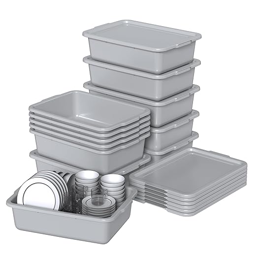 Anbers 13 L Food Service Bus Tub with Lid 12-Pack Restaurant Dish Tubs Grey