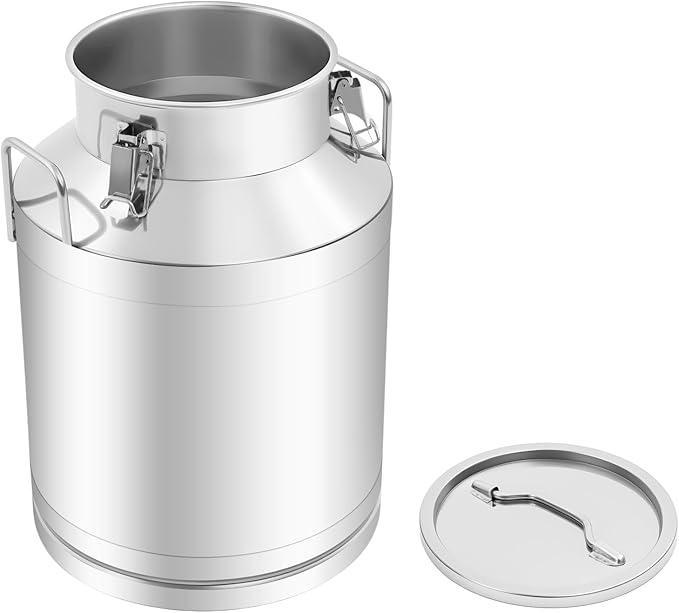 Stainless Steel Milk Can 50L/13.2Gal Metal Airtight Canister Food Storage Container with Lid &amp Clamps Bean Rice Cereal Storage Bucket for Kitchen Restaurant W15*H21.3in