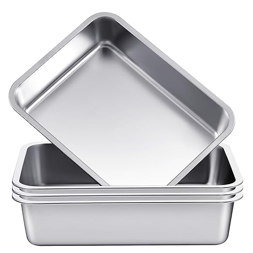4 Pack Stainless Steel Commercial Bus Tubs Food Grade Meat Processing Tubs Lug Wash Basin Tote Box for Dishwashing Kitchen Restaurant Utility (13 L)
