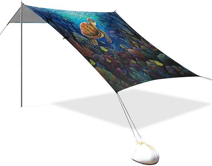 Camping Sun Shelters Turtle Swimming in The Sea Beach Canopy 126 * 110.2in