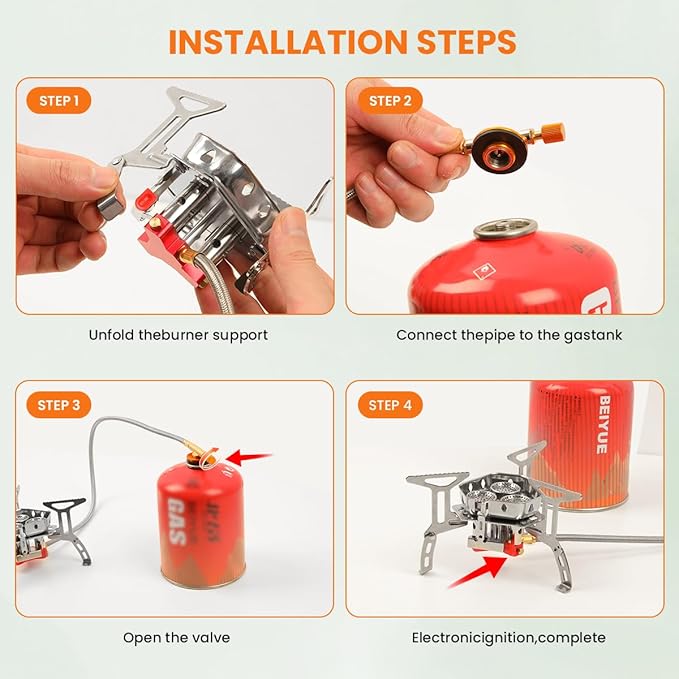 Portable Propane Camping Stove for Outdoor - GEEKHOM 6800W Windproof Gas Stove with Piezo Ignition 2-Fuel Butane Propane Backpacking Stove for Hiking &amp Picnics Tripod Base &amp Adapter