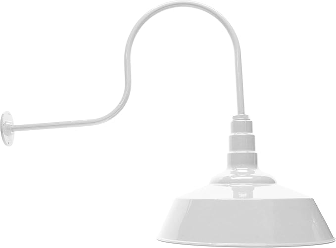 AGB102-AS20-WH Gooseneck Barn Light - White Outdoor Dome with Incandescent Downlight | Wall-Mount Fixture for Patios Gardens Pathways and Large Outdoor Living Spaces