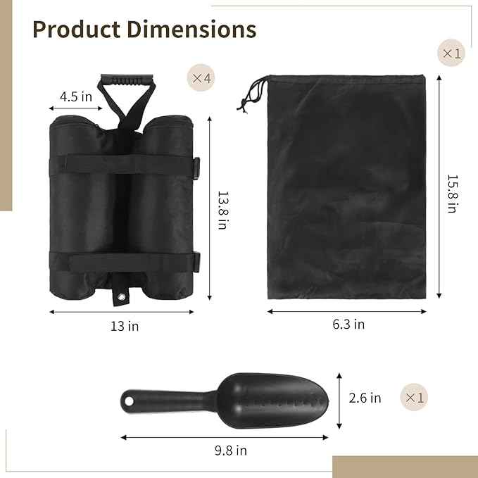 4-Pack Oxford Fabric Canopy Weight Sandbags With Zipper &amp Handle Includes Shovel &amp Storage Bag