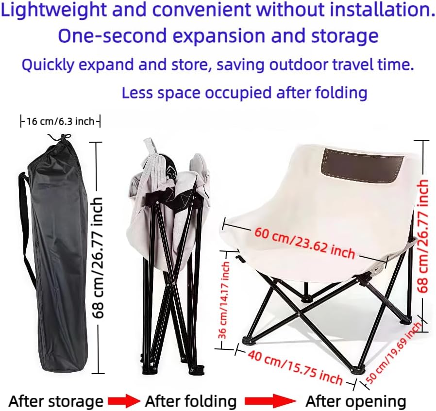 Outdoor Portable Folding Chair Moon Chair Camping Chair Dinner Painting car Fishing Leisure Chair Alloy Steel Bracket 600D Oxford Cloth. (White)