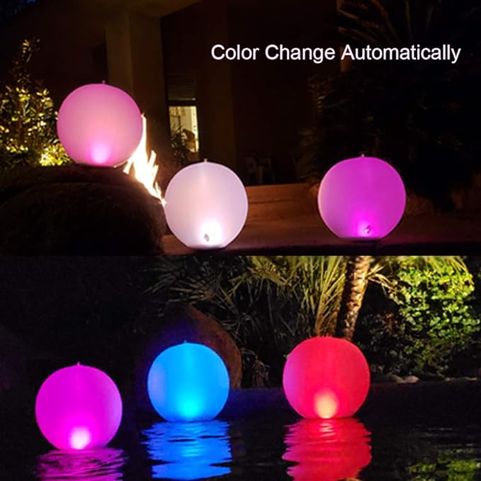 Rukars Floating Ball Pool Light Solar Powered 4 PCS 14 Inch Inflatable Hangable IP68 Waterproof Rechargeable Color Changing Led Glow Globe Pool