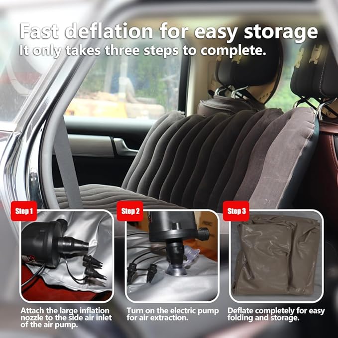 Car Air Mattress Inflatable SUV Truck Camping Mattress for Back Seat Thickened Travel Car Bed Sleeping Pad with 2 Round air-Filled BolsterAir Pump and 2 Pillows (Black)
