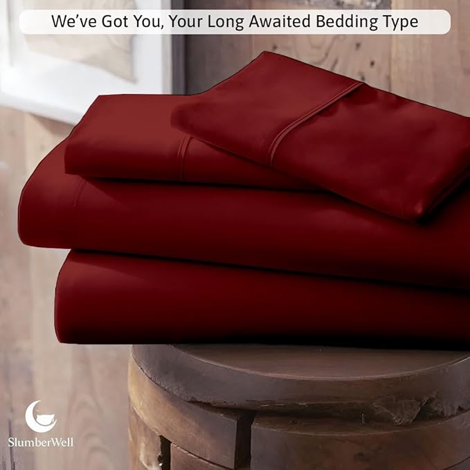 SlumberWell 4 Piece Luxury Soft Microfiber Fitted Bed Sheet Set for Campers RV 8 to 12 Inch Deep Pocket Olympic Queen 66 x 80 Burgundy