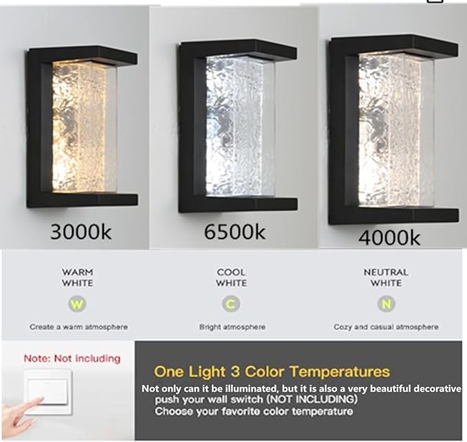 Outdoor Wall Lights 3-Color Modern Porch Light 24W Modern Exterior Lighting Fixtures Sconce 120V Outside Fixture for House