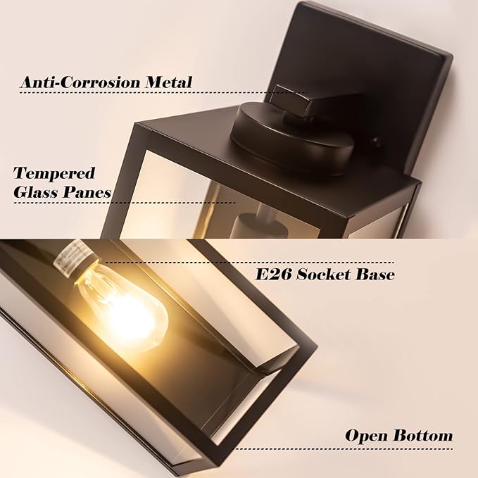 Outdoor Wall Light Fixture Large 16 Exterior Black Lantern Waterproof Farmhouse Porch Sconce Lighting with Glass Modern Wall-Mounted Outside Lights for House Garage Patio Lamp