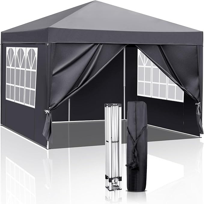 10x10ft Outdoor Pop Up Canopy Portable Instant Canopy Tent with 4 Sidewalls for Outdoor Events Party Wedding Birthday Graduation Dark Grey