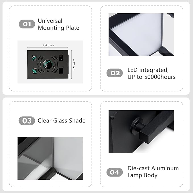 Modern Motion Sensor Outdoor Wall Light Sconce with Glass 850LM LED IP65 Waterproof Aluminum Lantern - Anti-Rust Exterior Lighting for Porch Garage Front Door PatioBlack