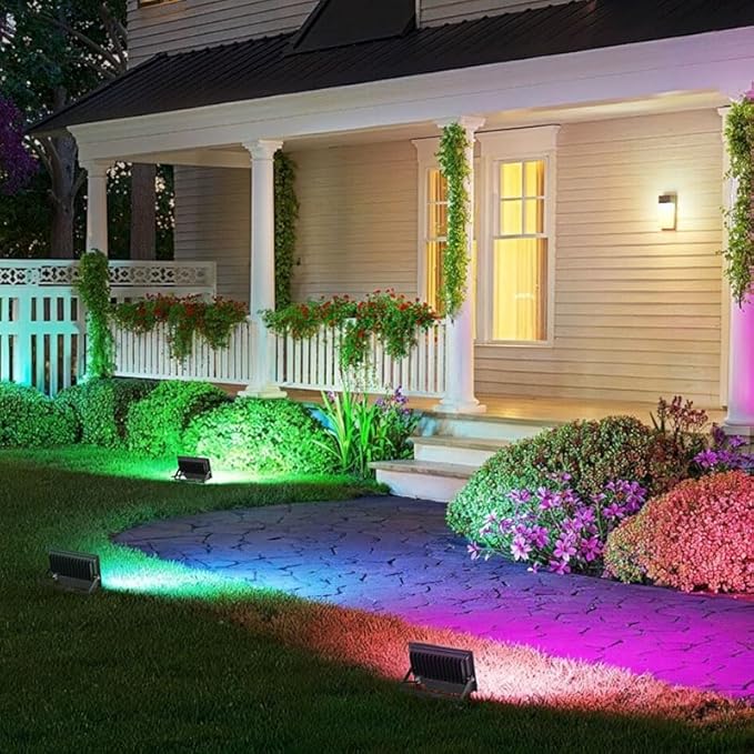LED Flood Light Outdoor 500W Equivalent 5000LM Smart RGB Landscape Lighting with APP Control DIY Scenes - Timing - Warm White 2700K - Color Changing Uplight IP66 Waterproof 43 Modes (4 Pack)