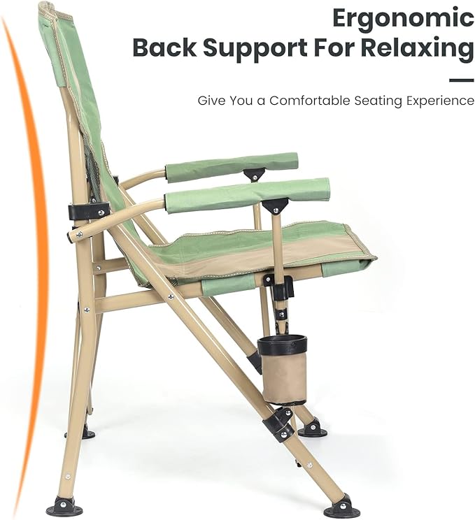 XGEAR Camping Chair Hard Arm High Back Lawn Chair Heavy Duty with Cup Holder for Camp Fishing Hiking Outdoor Carry Bag Included