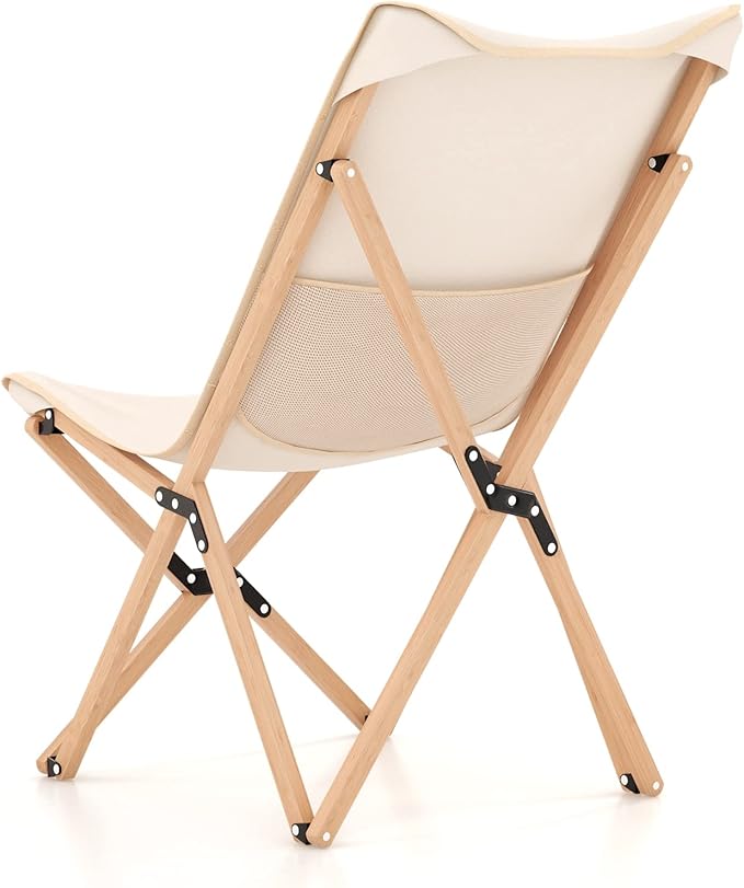 Giantex Camping Chairs 2 Pack Folding Beach Chairs for 330lbs Outdoor Butterfly Chair Portable Lawn Chairs for Picnic Fishing Hiking Mountaineering Lightweight Bamboo Frame No Assembly (Beige)