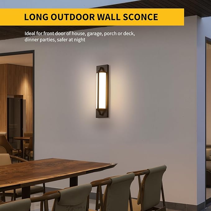 18 Inch Modern Outdoor Wall Lights Dimmable LED Black Exterior Wall Sconce Lighting Fixtures with Milk Glass Rectangular Outdoor Lights for Garage House Porch