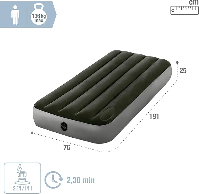 Intex 64760 Downey Air Bed with Foot Pump 29.9 x 75.8 x 9.8 inches (76 x 191 x 25 cm) Double