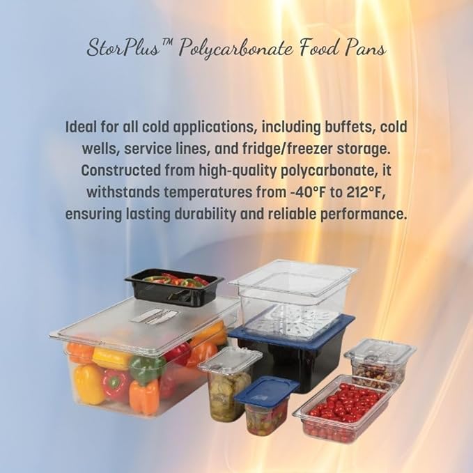 Carlisle FoodService Products Storplus Food Storage Container Food Pan Chafing Pan for Catering Buffets Restaurants Polycarbonate (Pc) 1/9 Size 4 Inches Deep Black (Pack of 6)