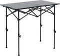 LOFTEY Folding Camping Table Adjustable Height Aluminum Camp Table with Roll Up Top Lightweight with Carry Bag Portable for Camping Backyard BBQ Tailgating 37.4 L x 21.7 W x 32 H Black