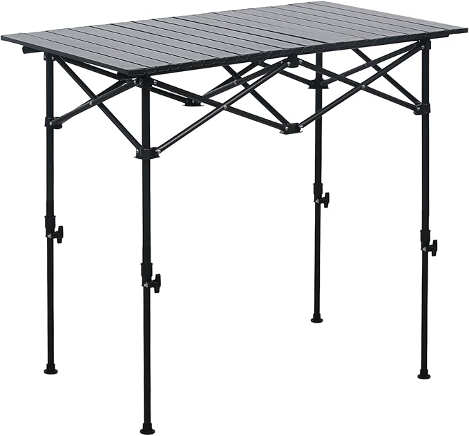 LOFTEY Folding Camping Table Adjustable Height Aluminum Camp Table with Roll Up Top Lightweight with Carry Bag Portable for Camping Backyard BBQ Tailgating 37.4 L x 21.7 W x 32 H Black