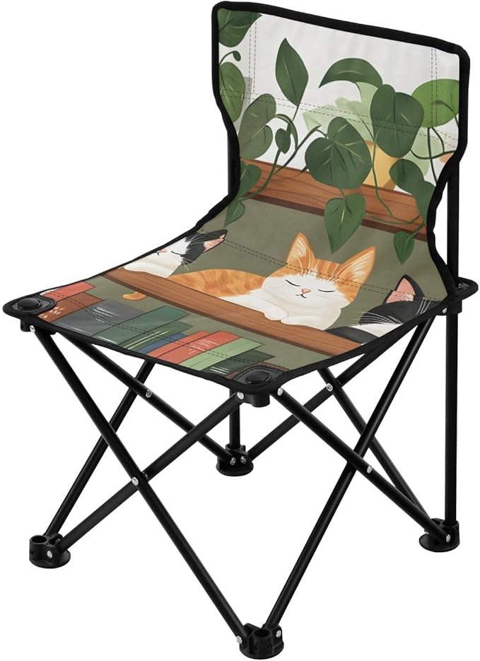 Cat on Shelf Portable Camping Chairs Folding Chair - Durable Oxford Fabric Lightweight Iron Frame Easy Fold Design - Ideal for Outdoor Activities Camping Fishing and Travel