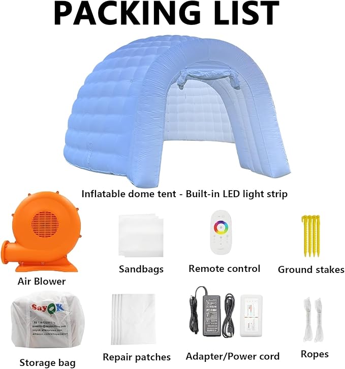 SAYOK Outdoor Portable Inflatable Igloo Dome Tent with Led Light for Party Wedding Event Camping