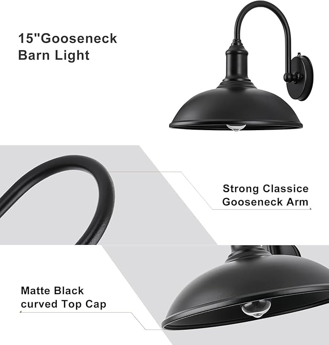 15in Dusk to Dawn Barn Lights Steel Galvanized and Powder-Coated for Outdoor Use in Farms Barns and Commercial Spaces