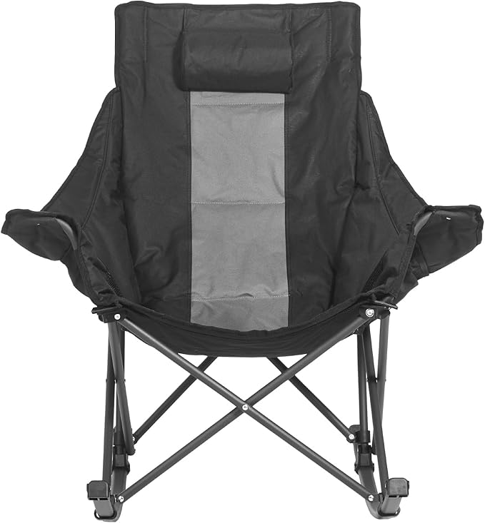 VEVOR Rocking Camping Chair Portable Folding Rocker Heavy-Duty Lawn Chair Recliner with Cupholder &amp Pocket Supports 225lbs Fully Padded Camp Chairs for Outdoor Patio Backyard Porch Garden
