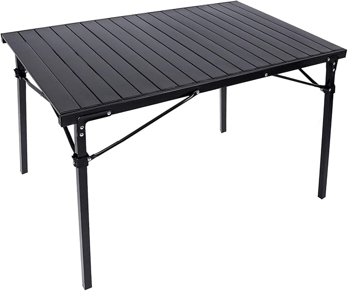 REDCAMP Roll Up Camping Tables That Fold Up Lightweight Portable Compact Metal Camp Table for Grill Outdoor Picnic Black Long