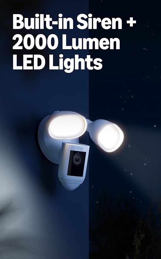 Ring Floodlight Cam Wired Pro Home or business security Retinal 2K Video Color Night Vision and Two-Way Talk with Audio+ Graphite