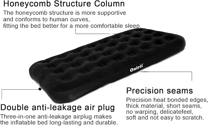 Twin Size Single Camping Air Mattress Bed with Air PumpInflatable Travel Air MattressThickened Portable Blow Up Sleeping Bed Pad for Truck Tent Camping/Home/Hiking(Black)