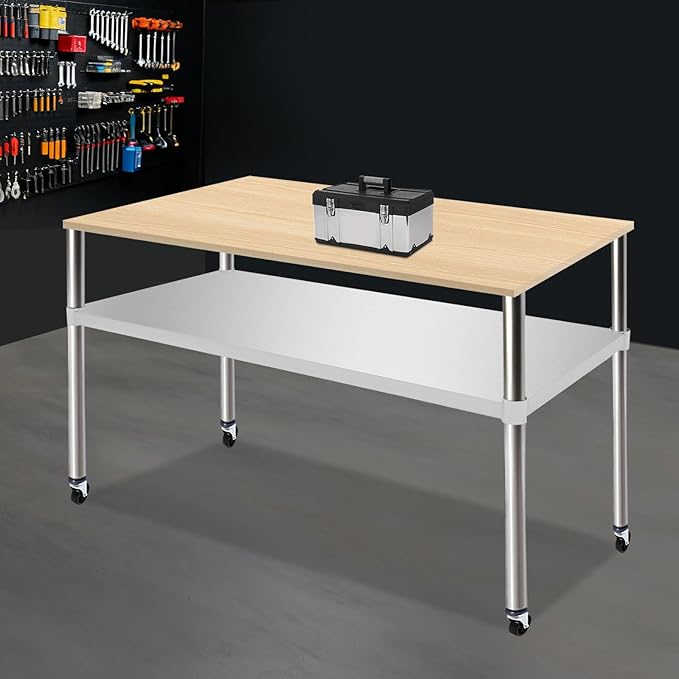 Eapmic Undershelf for Work Tables Adjustable Lower Shelf Stainless Steel Bottom Shelf Add for Commercial Prep Table Restaurant Kitchen Bakery Garage Workshop Use (45.28x21.65in)