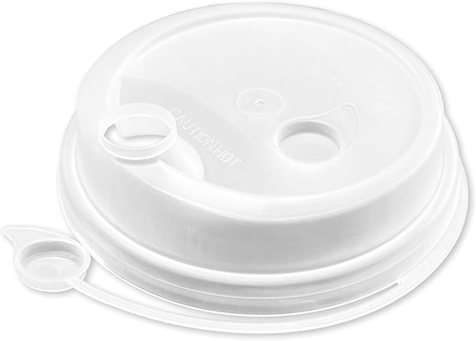 Darong 1000 PCS Frosted Premium 90mm PP Plastic Cup Lids with Attached Stopper Flat Lid for 16oz–32oz Injection PP Cups Recyclable Disposable Drink Cup Lids – Case of 1000