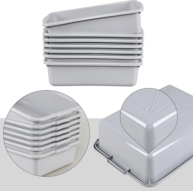 12-pack 13 L Bus Box with Lid Restaurant Bus Tubs/Plastic Dish Tub Light Gray