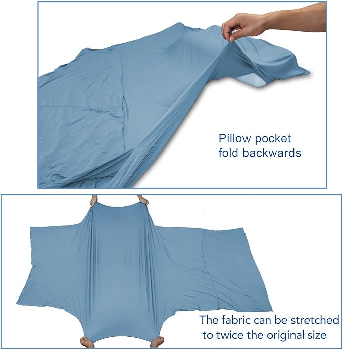 Travel Sheets for Hotel Rayon Derived from Bamboo Stretchy Sleep Sack for Adults Warm Weather/Summer Sleeping Bag Liner for Camping and Travel Rectangular with Pillow Pocket Mummy Cooling Sheets