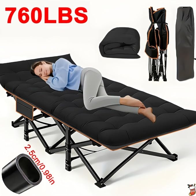Camping bed with a load capacity of 560/660/760 lbs with a mattress and a storage bag. It is a foldable and easy-to-store guest bed A version without a mattress is also available (Black 760lbs)