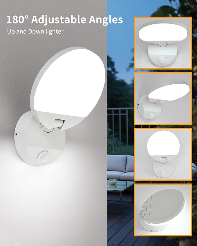 LED Modern Motion Sensor Outdoor Lights Fixtures Wired Round 18W Wall Sconce Light Exterior Porch Lights for Patio Garage Doorway Matt White Cool White 6000K
