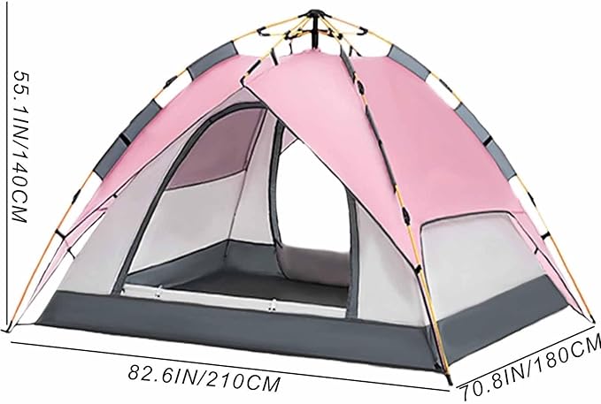 Pop Up Tent Pink Instant Pop Up Tents for Camping for 3-4 Person Portable Easy Setup Oxford Cloth Fiberglass Poles for Camping Hiking