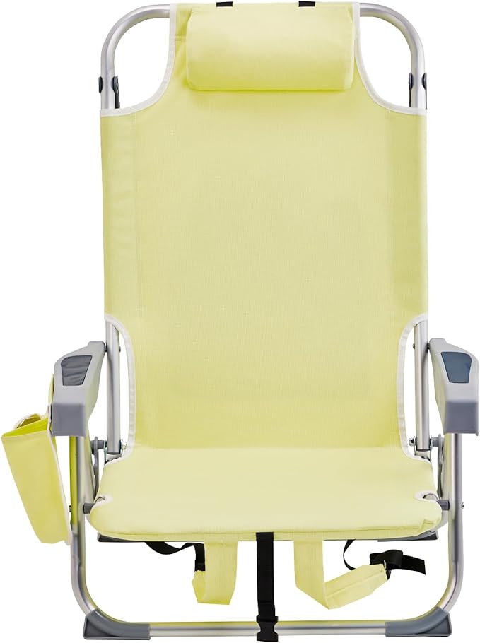 Backpack Beach Chairs for AdultsFolding Heavy Duty Camping Chair with Large Pockets and Cup HolderBeach Lounge Chairs with Towel Rack for OutdoorTravel (Yellow)