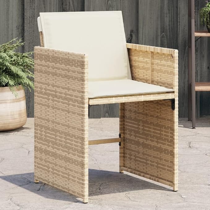 Patio Chairs with Cushions 4 pcs Beige Poly Rattan Outdoor Lounge Chairs with Comfortable Cushions and Foldable Backrest for Garden Patio Balcony and Yard