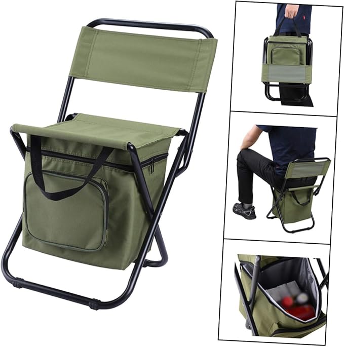 BESPORTBLE 1Pc Folding Fishing Chair with Insulated Cooler Bag Portable Outdoor Camping Chair with Storage and Backrest Durable Lightweight Easy to Carry for Fishing Hiking and Beach Use