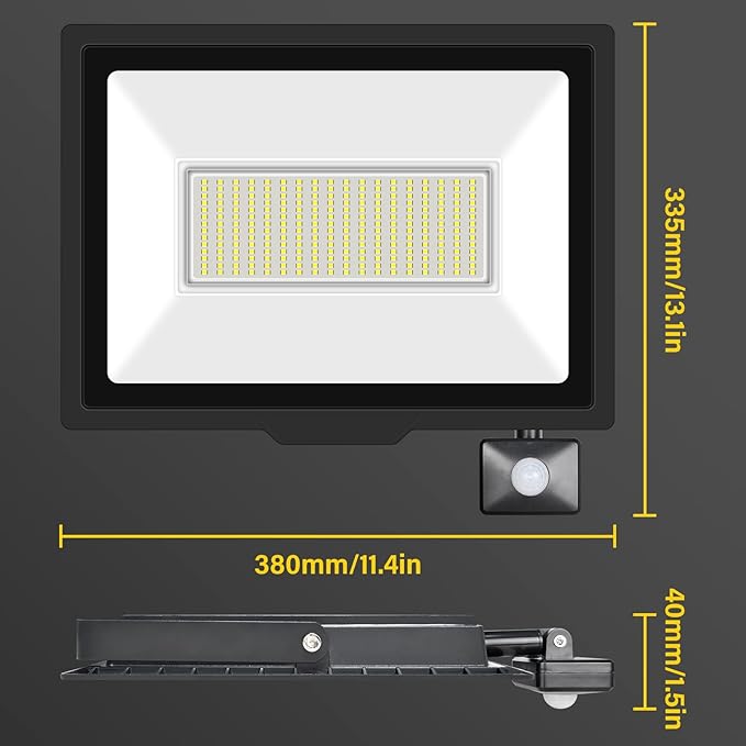 200W Motion Sensor Flood Light Outdoor 20000 LM Outdoor LED Spotlight IP66 Waterproof 6000K Daylight Security Lights for Garden Garage Yard Sports Ground 110V