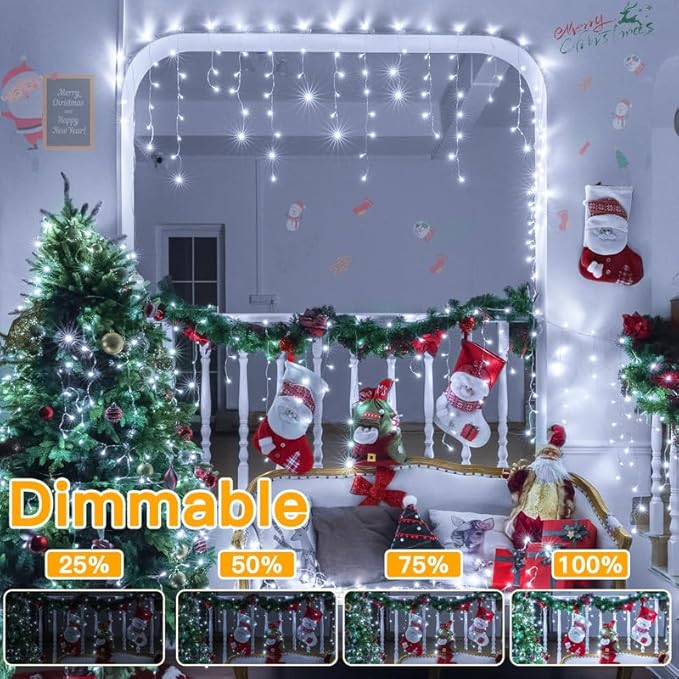 Ollny Icicle Lights for Outside 504LED 41FT Cool White Christmas Light with Remote 8Modes Timers Waterproof Plug in Connectable Hanging Lights for Outdoor Indoor House Roof Holiday