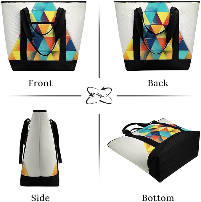 Insulated Shopping BagLarge Reusable Cooler Bags Colorful Triangle Printed Foldable Shopping BagTravel Waterproof Shoulder Bag