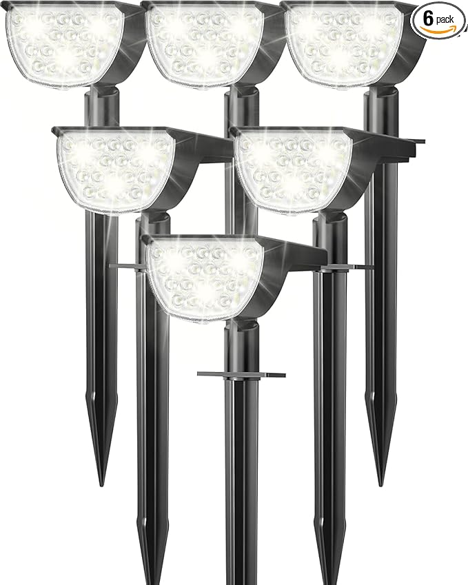 Solar Lights Outdoor Waterproof IP65 Solar Powered 76 LED 3 Lighting Modes Solar Spot Lights Outdoor for Yard Garden Landscape Pathway (White 6 Pack)